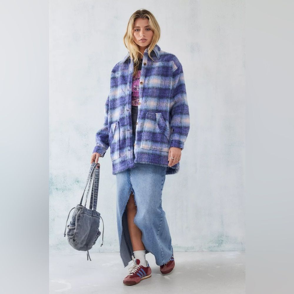 Urban Outfitters Purple Plaid Shacket Jacket